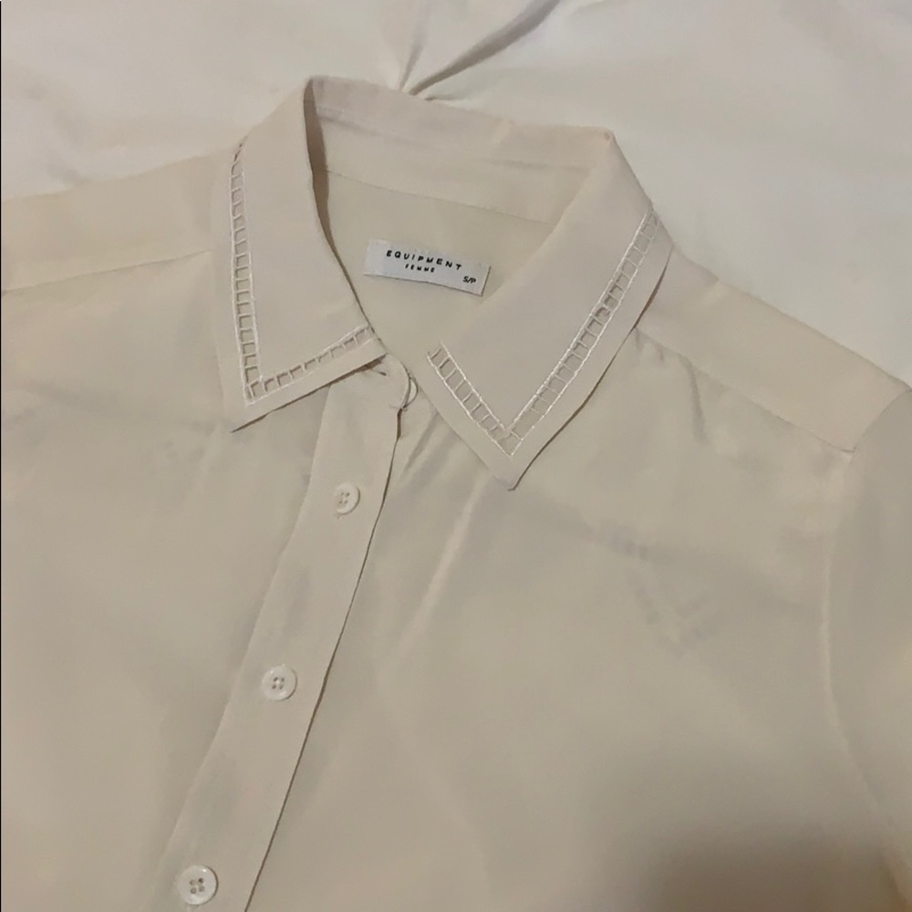 Equipment white embroidered silk blouse
